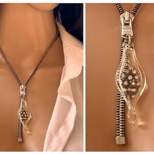 Vanessa Yanow Upcycled Zipper & Feather Statement Necklace